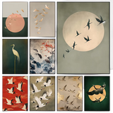 Sage Green & Gold Japandi Art Print – Flying Birds Wall Decor